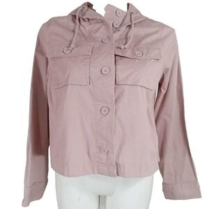 Cato Jacket Sz LARGE Dusty Rose 100% Cotton Hood Button Drawstring Pocket Flap